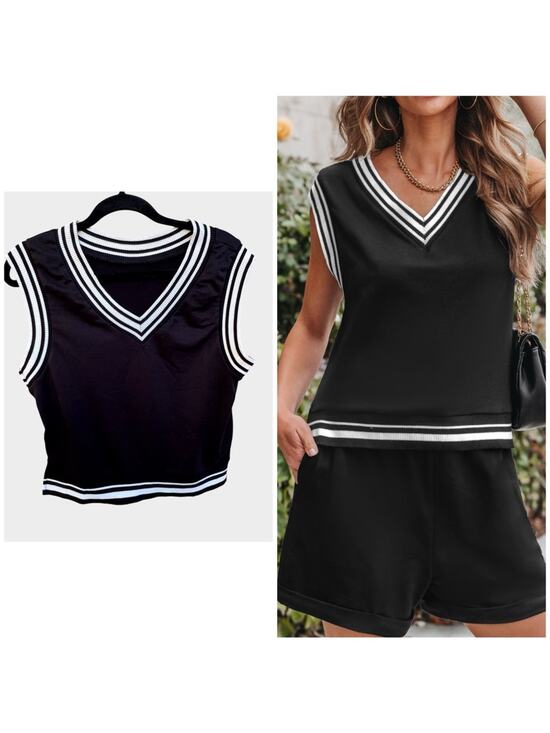 Cupshe Tops - Cupshe Varsity-Striped V-Neck Tank Top, Small